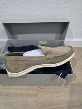 Marlow Men's Suede Slip-On Loafer in Taupe with Cream Sole